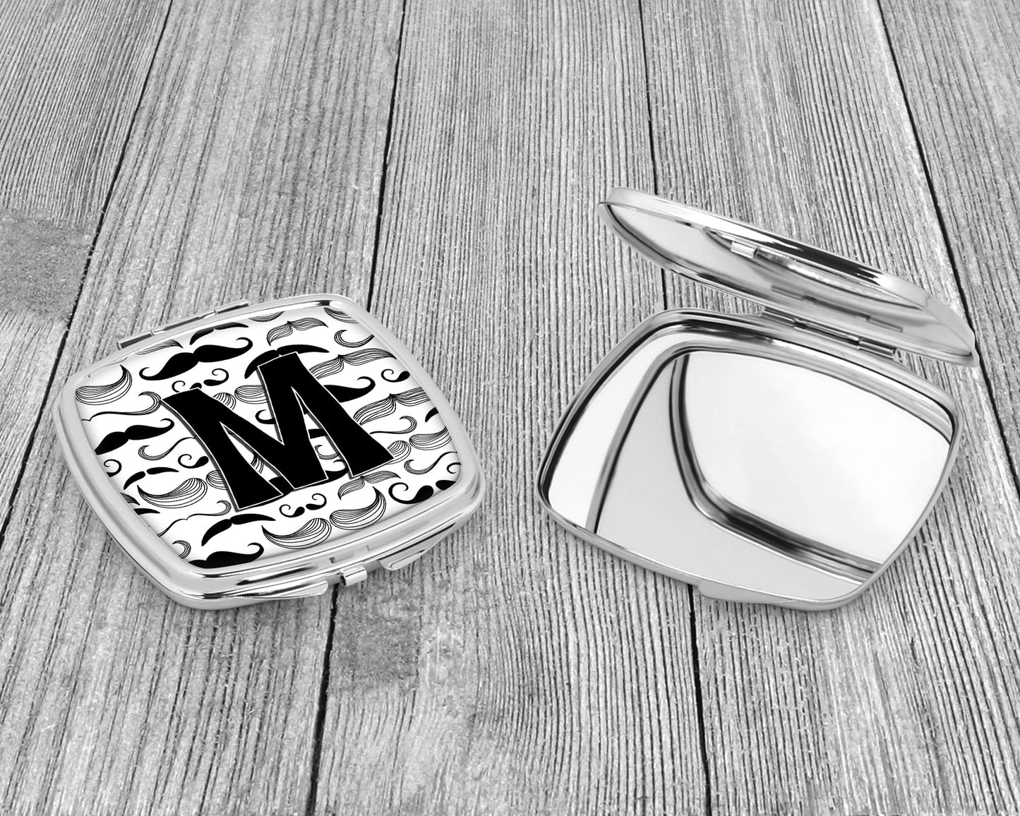 Caroline's Treasures CJ2009-MSCM Letter M Moustache Initial Compact Mirror Decorative Travel Makeup Mirror for Women Girls Gifts Pocket Makeup Mirror Beauty & Personal Care Caroline's Treasures
