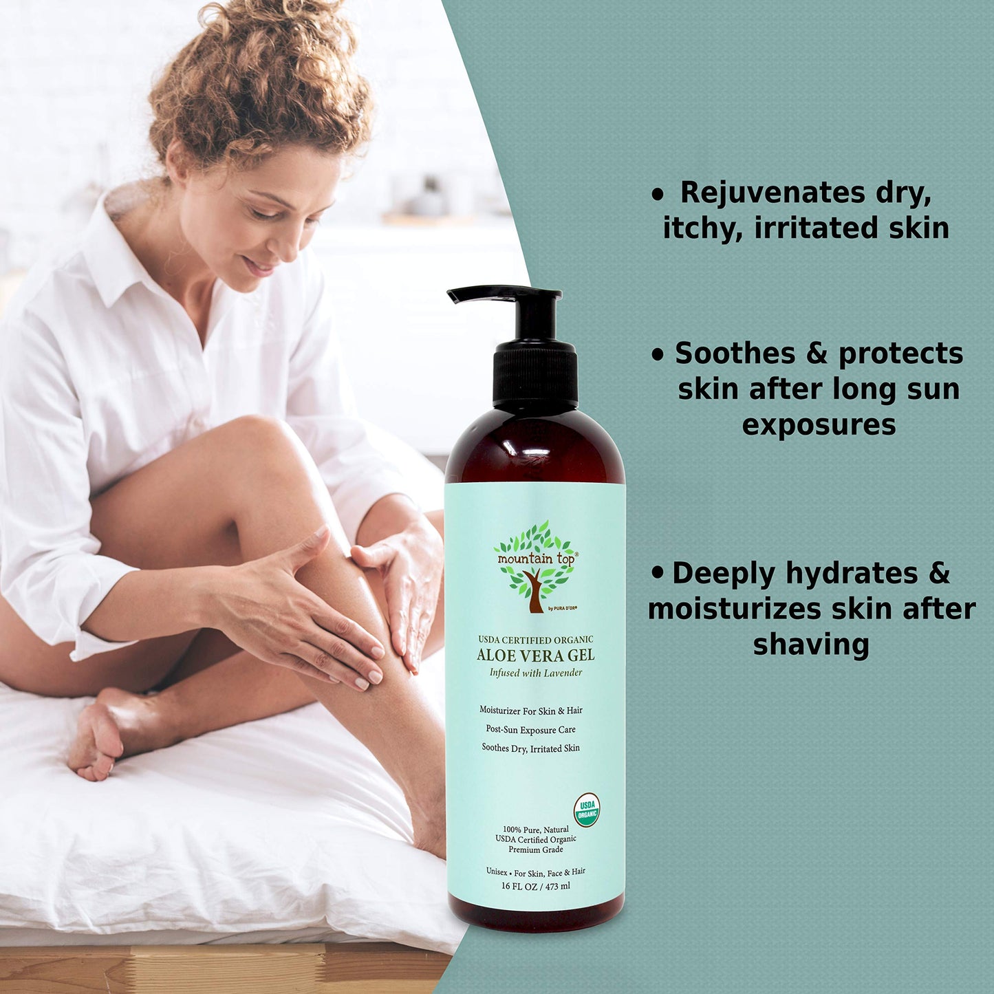 MOUNTAIN TOP Organic Aloe Vera Gel (16 fl oz / 473 mL) USDA Certified 100% Pure & Natural - For Extremely Dry & Itchy Skin Beauty & Personal Care Mountain Top