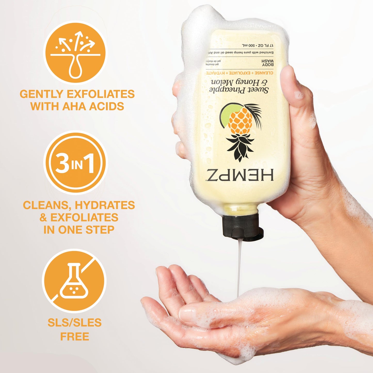 Hempz Body Wash - Sweet Pineapple & Honey Melon - Hydrating for Sensitive Skin, Scented, Exfoliating with Shea Butter, Pure Hemp Seed Oil, and Algae Beauty & Personal Care Hempz