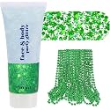St Patricks Day Accessories Green Face Glitter & 10 PCS 7mm 33’ St Patricks Day Decorations Green Beaded Necklace Set, Christmas Glitter for Hair Beauty & Personal Care faglowmify
