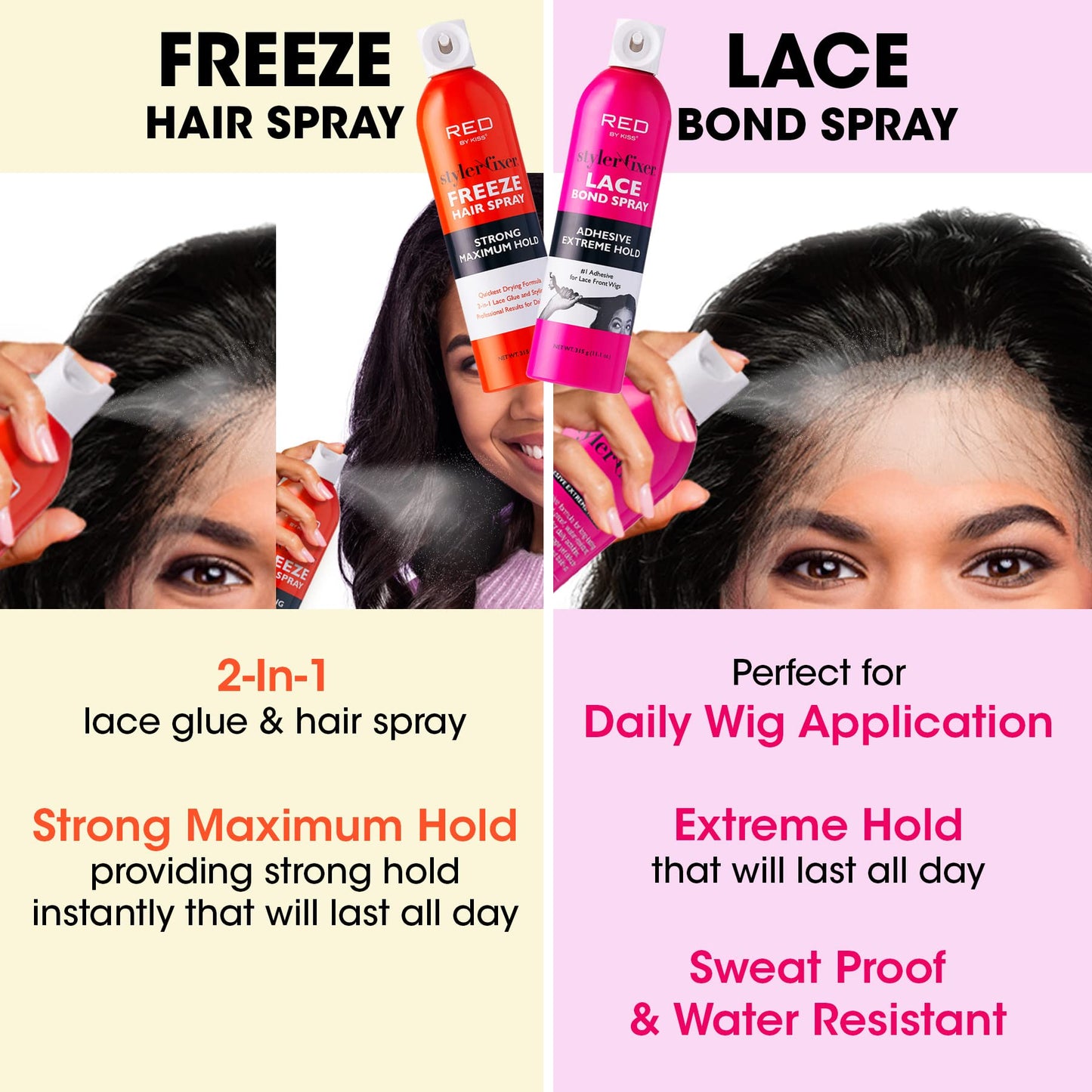 Red by Kiss Styler Fixer Freeze Hair Spray Strong Maximum Hold 2-In-1 Lace Glue and Styling 11oz Beauty & Personal Care Red by Kiss
