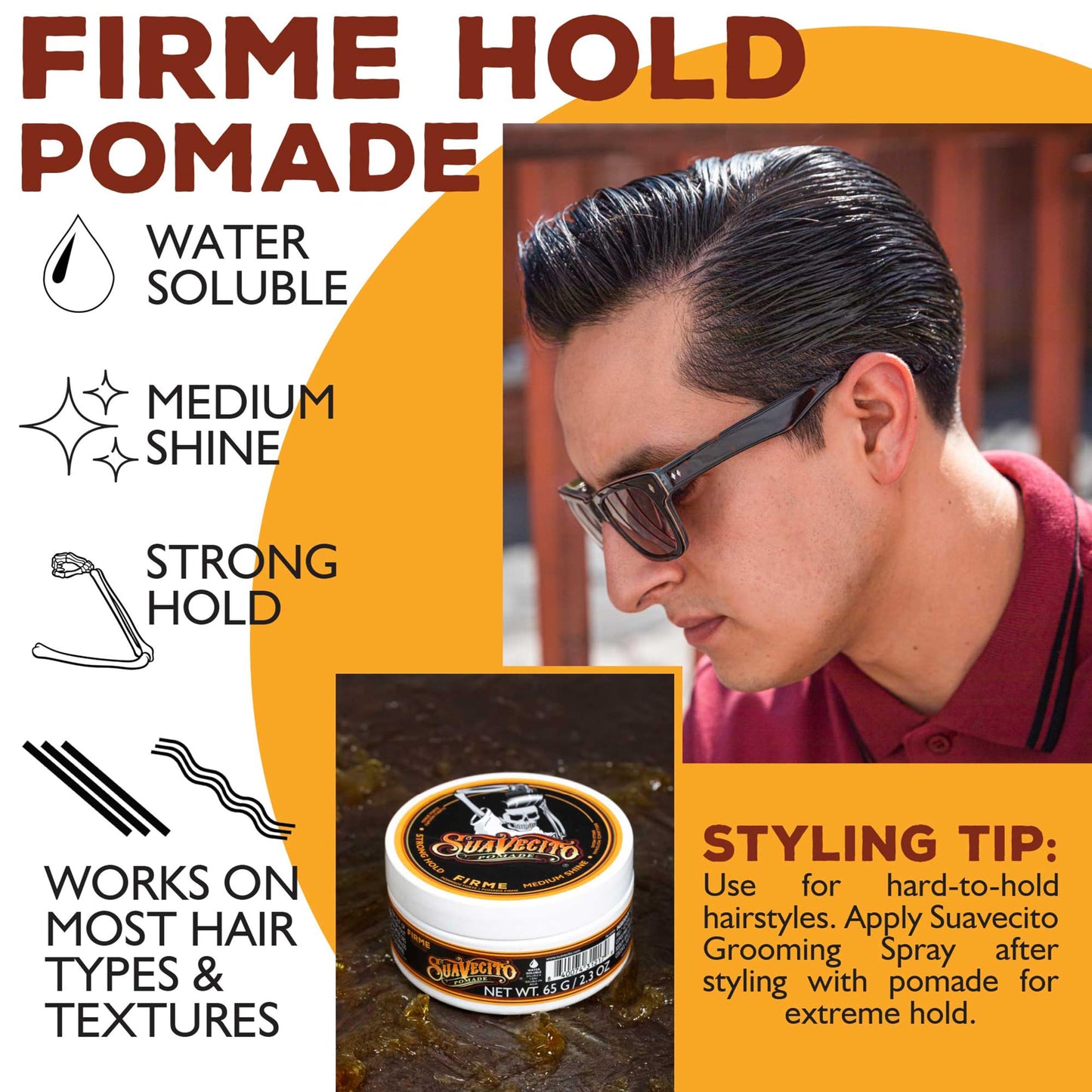Suavecito Pomade Firme (Strong) Hold 2.3 oz, 1 Pack - Pomade For Men - Medium Shine Water Based Wax Like Flake Free Hair Gel - Easy To Wash Out - All Beauty & Personal Care Suavecito