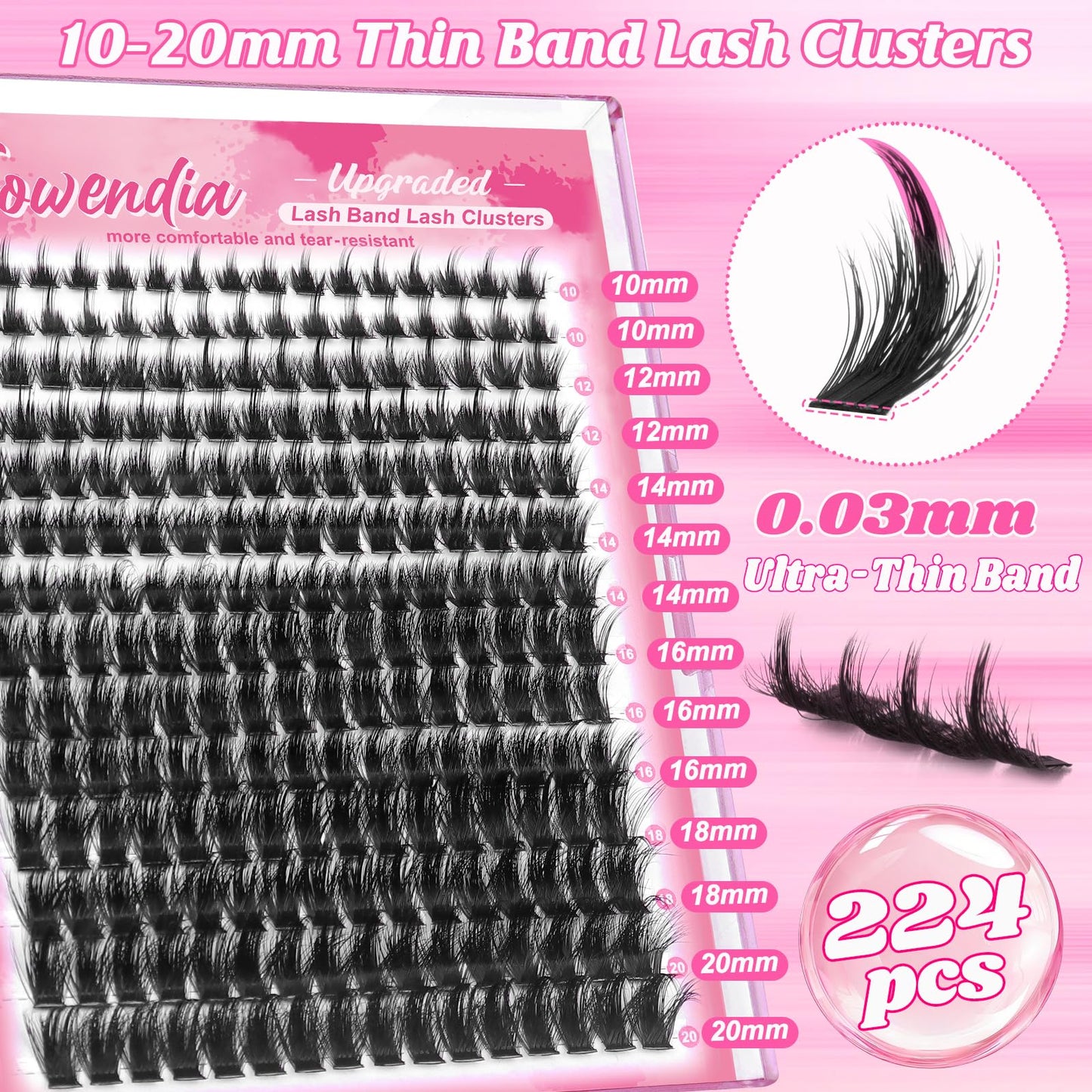 Fowendia Manga Lash Clusters with Spikes Wispy Natural Eyelash Clusters, 224Pcs 10-20mm Anime Lashes Cluster Eyelash Extensions, 0.03mmThin Band DIY Beauty and Personal Care Fowendia