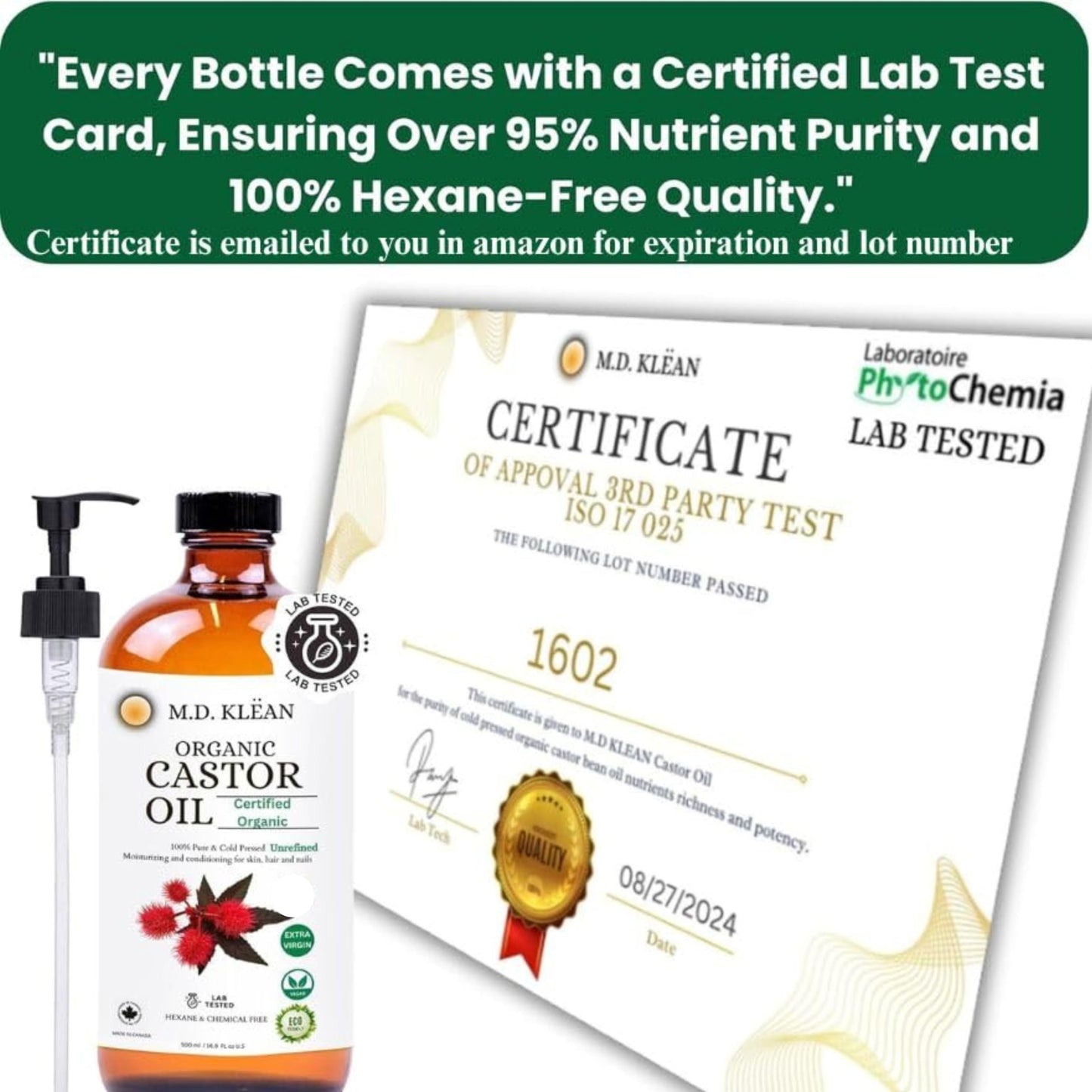 MD KLEAN Organic Castor Oil (500ml w/ 60ml Dropper) 100% Cold Pressed Unrefined Glass Bottles | Hexane Free | Moisturizer and Conditionor Beauty & Personal Care M.D. KLEAN