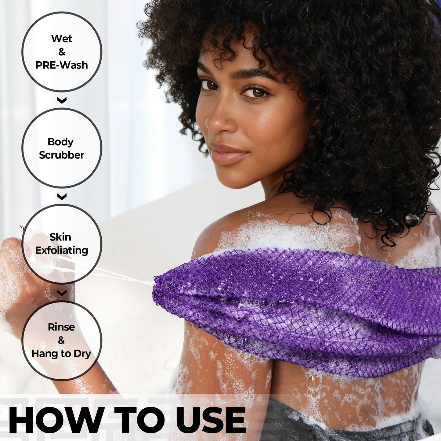 Authentic African Net Sponge with Knots - 2 Pieces Exfoliating Body Sponge Purple & Green - Back Scrubber Shower Exfoliator for Women Personal Care Beauty and Personal Care RelaxScene