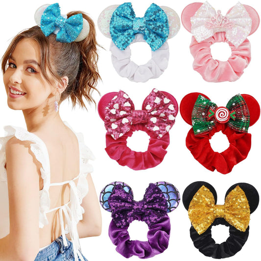 6 Pack Mouse Ears Scrunchies Velvet Sparkle Sequin Bows Hair Scrunchies Hair Ties Elastic Rubber Bands Christmas Ponytail Holders for Kids Women Girls Beauty and Personal Care CellElection Default Title