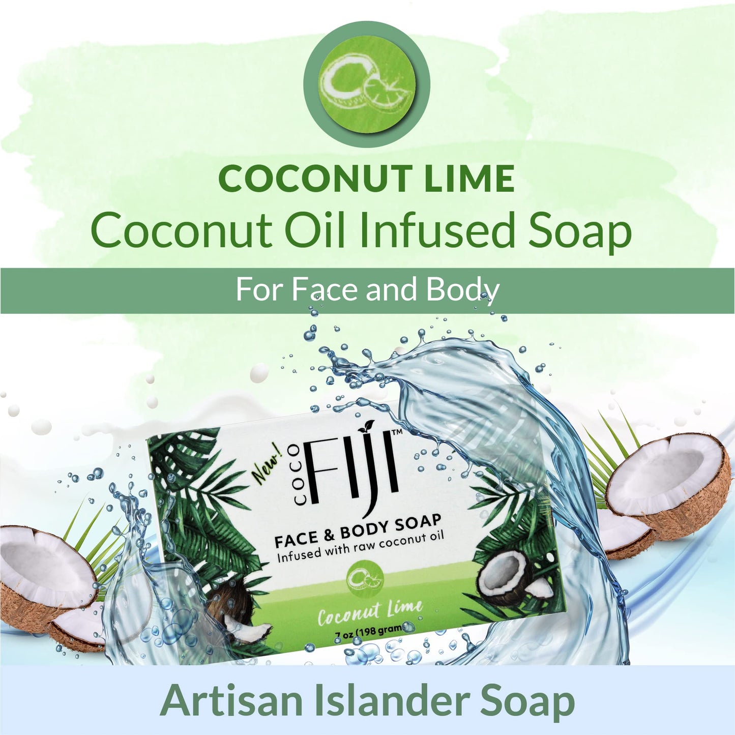 Coco Fiji Soap Bar for Face and Body Infused With Organic Coconut Oil, Coconut Lime, Essential Oil, Natural Soap for Moisturizing & Pore Purifying Beauty & Personal Care Organic Fiji