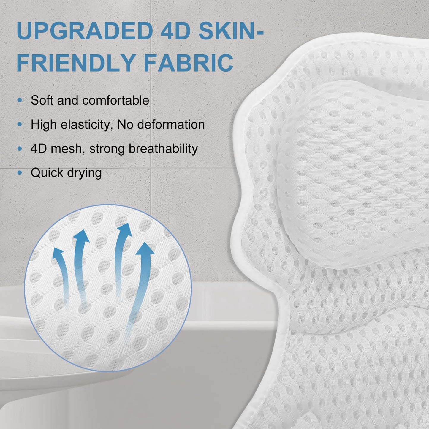 SetSail Bath Pillow, Relaxing Bath Pillows for Tub Neck and Back Support Soft 4D Breathable Air Mesh Ergonomic Bathtub Pillow with 6 Strong Suction Beauty and Personal Care SetSail