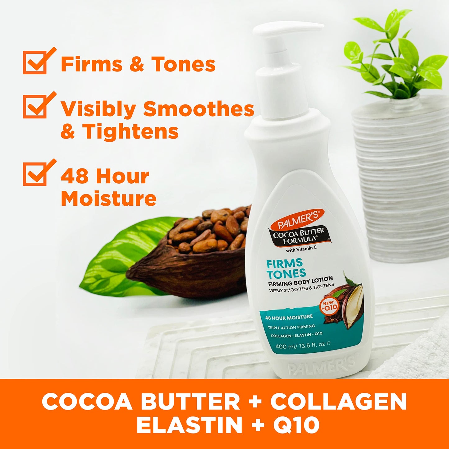 Palmer's Cocoa Butter Formula Skin Firming Body Lotion, Toning & Tightening Cream with Q10, Collagen & Elastin, Pump Bottle, 13.5 Oz. Beauty & Personal Care Palmer's