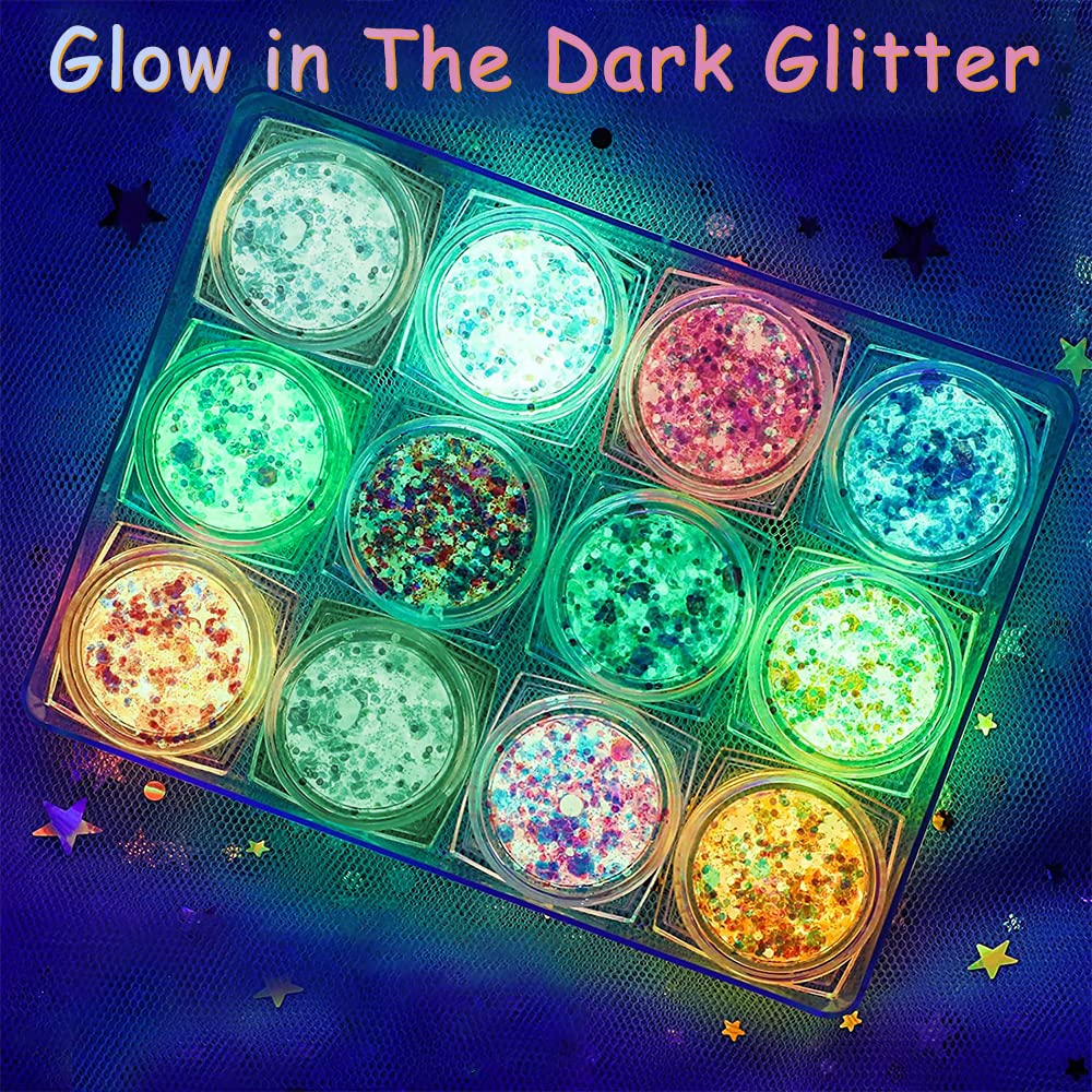 IYARKAI® Glitter Gel Makeup, Iridescent Glitter Set 12 Colours, Glitter Powder Kit, Glitter Cosmetic for Face Nails Eyes Lips Hair Body, Music Beauty & Personal Care IYARKAI