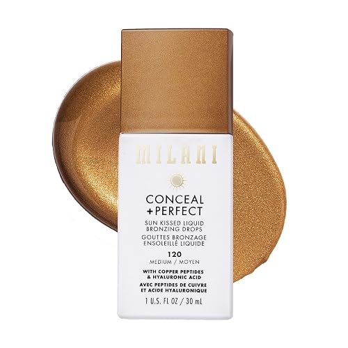 Milani Bronzer- Sun Kiss Bronzing Drops, Conceal + Perfect Liquid Bronzer for Sheer, Weightless Coverage & Hydration enriched with Peptides Beauty & Personal Care Milani