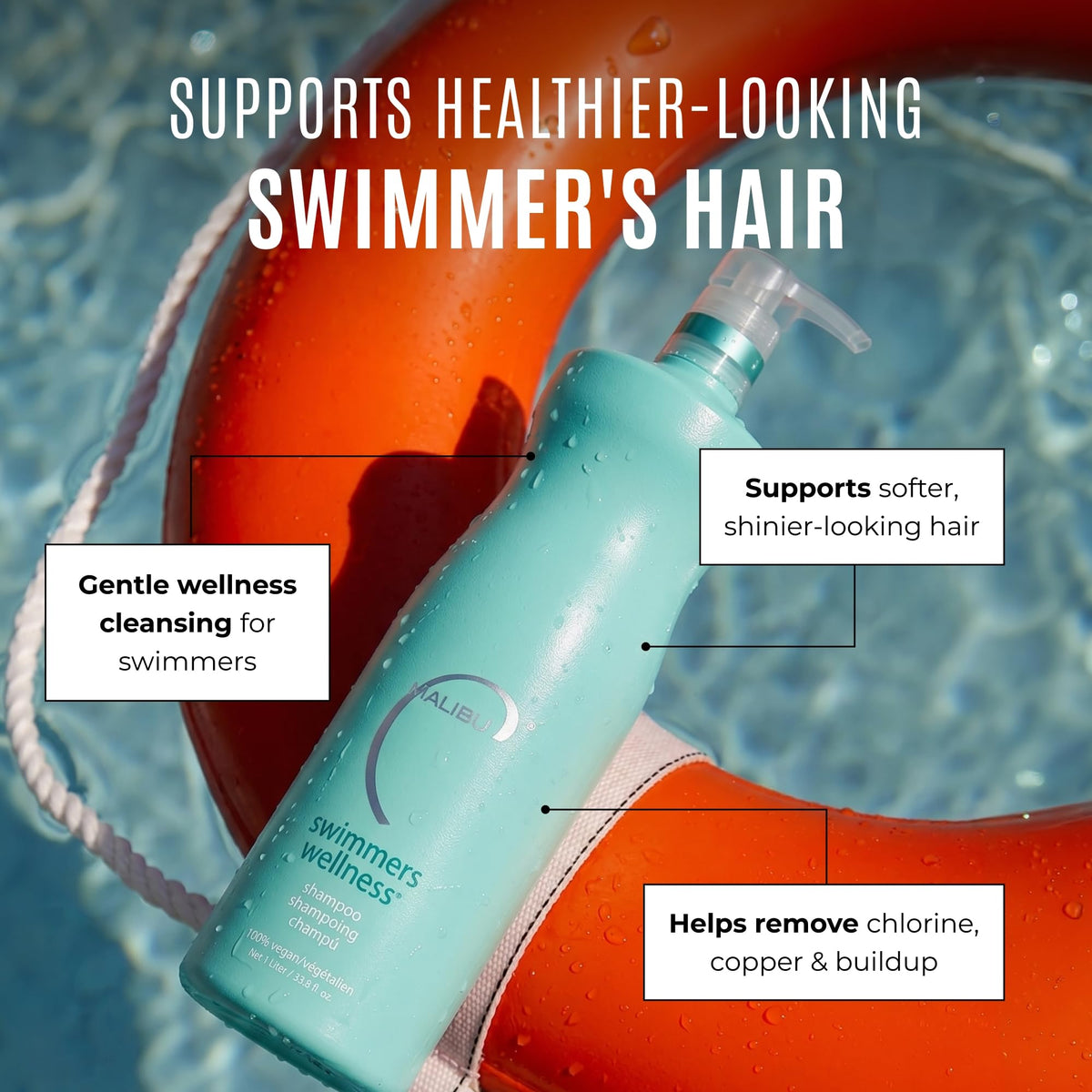 Malibu C Swimmers Wellness Clarifying Shampoo for Chlorine & Hair Build Up - Adults & Kids Swim Shampoo to Help Protect Against Pool Element Damage,