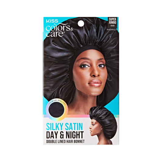 KISS Colors & Care Silky Satin Day & Night Black Cap - Jumbo Size Hair Bonnet For All Hair Types And Textures, Breathable, Comfortable Satin Fabric Beauty and Personal Care KISS COLORS & CARE