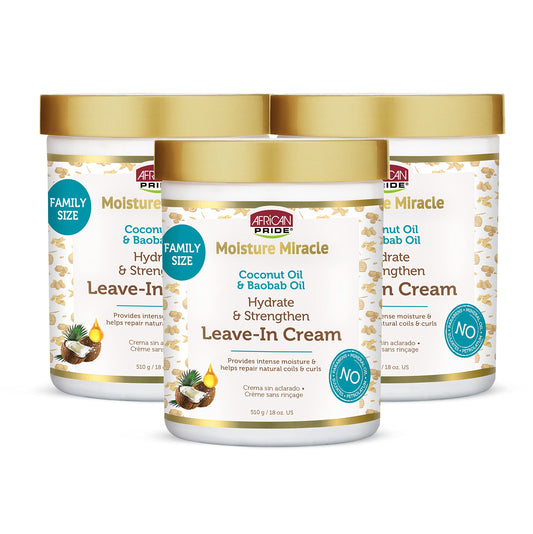 African Pride Moisture Miracle Coconut Oil & Baobab Oil Leave-In Hair Cream (3 Pack) - Provides Intense Moisture & Helps Repair Natural Coils & Curls Beauty and Personal Care African Pride Default Title