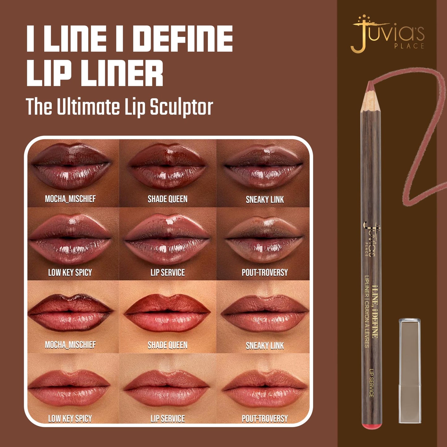 Juvia's Place I Line I Define Lip Liner - Lip Service - Long-Lasting Lip Liner with Hydrating Formula, Smooth Glide, Sharpenable Pencil for Precise Beauty & Personal Care Juvia's Place