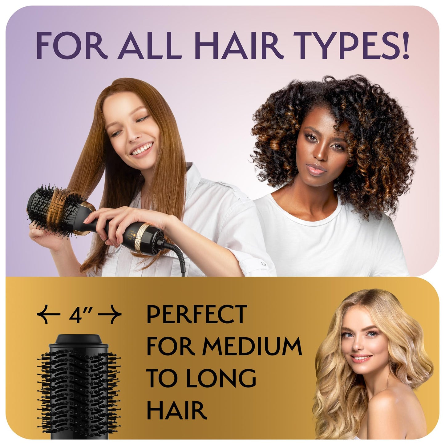 Professional Blowout Hair Dryer Brush, Black Gold Dryer and Volumizer, Hot Air Brush for Women, 75MM Oval Shape (Black Gold) Beauty & Personal Care OMOteam