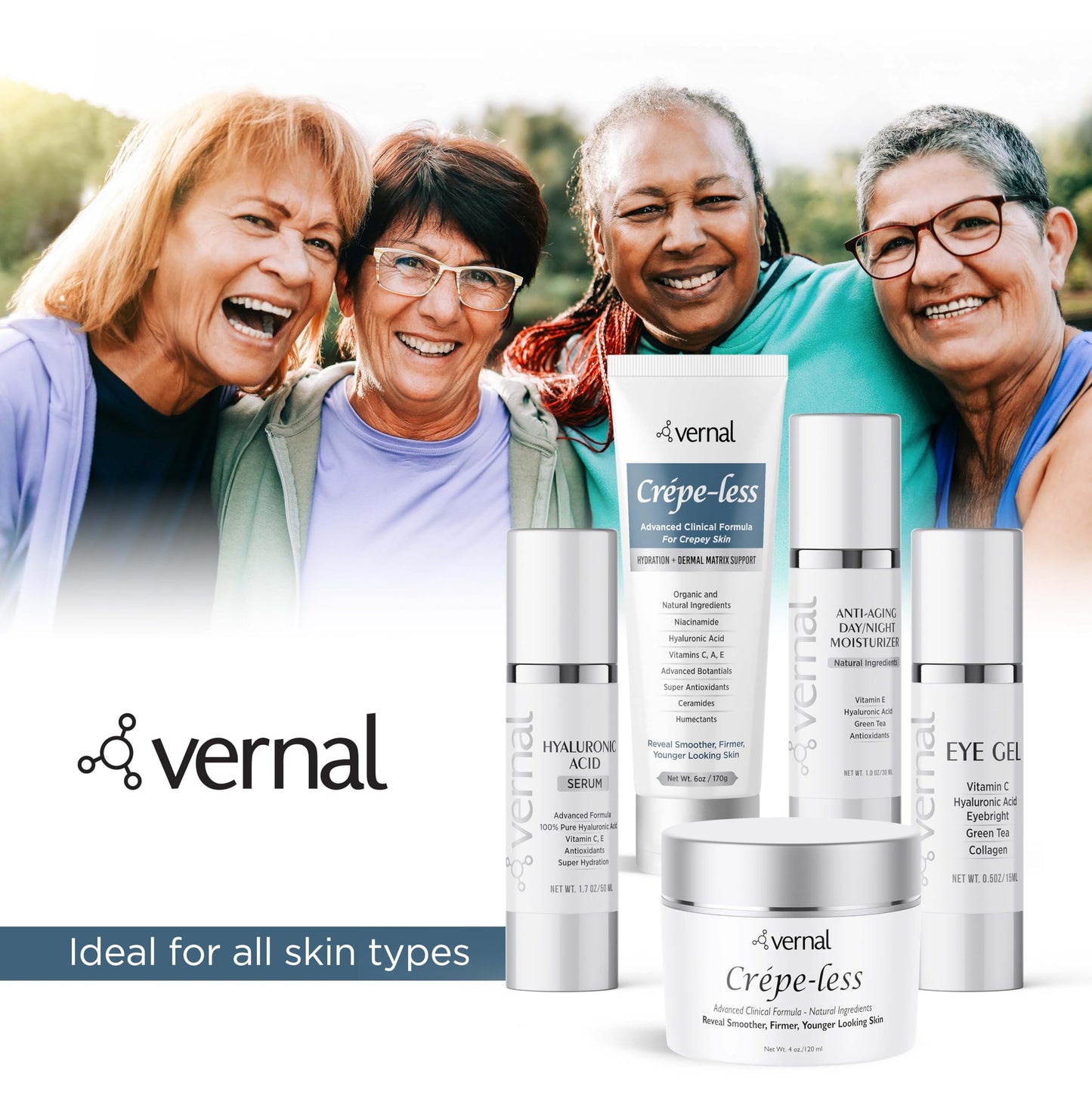 Vernal Crepe-less skin firming cream to reduce crepey arms, neck & hands. Organic tightening cream to reduce thin dry wrinkled skin. Best moisturizer Beauty & Personal Care Vernal