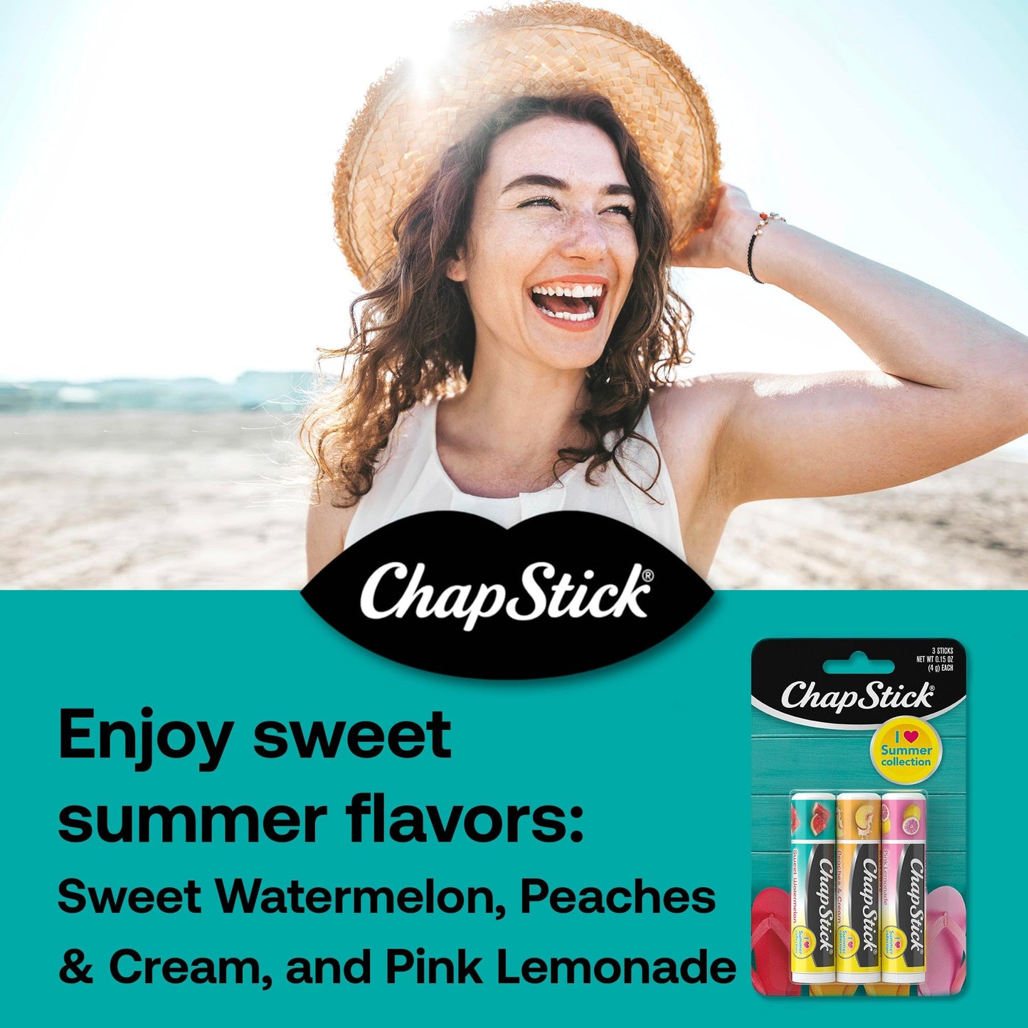 ChapStick Lip Balm, I Love Summer Collection, Variety 3-Pack - Sweet Watermelon, Peaches & Cream, Pink Lemonade, Moisturizing Lip Care, 0.15 Oz Ea Beauty & Personal Care ChapStick