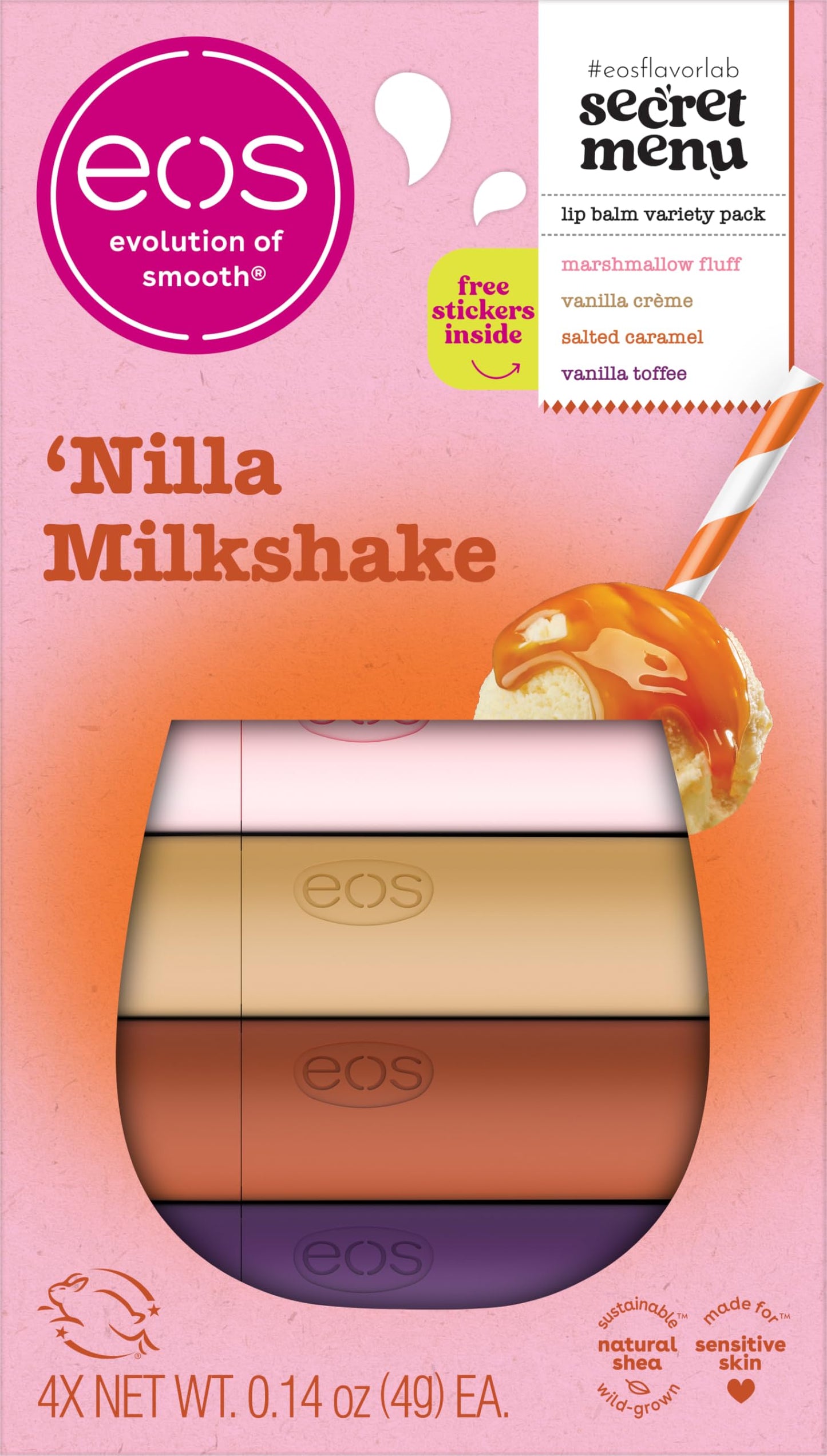 eos Flavor Lab Secret Menu Lip Balm Gift Set - 'Nilla Milkshake, Limited-Edition, Moisturizing, Hydrating, Dry Lips, Variety Pack, 0.14 oz, 4-Pack Beauty & Personal Care eos