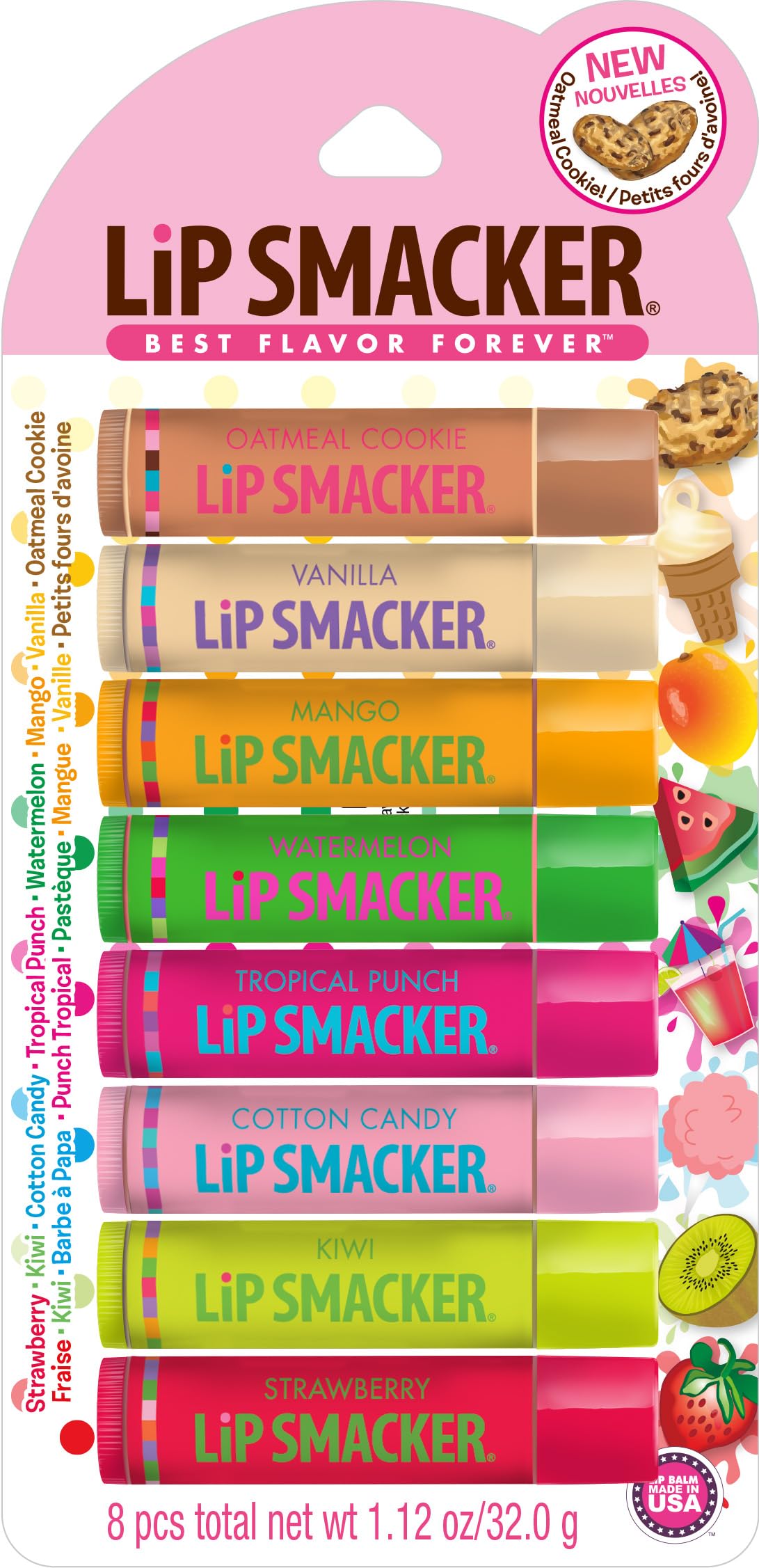Lip Smacker Original & Best Holiday Flavored Lip Balm Party Pack, Oatmeal Cookie, Vanilla, Mango, Watermelon, Tropical Punch, Cotton Candy, Kiwi Beauty & Personal Care Lip Smacker