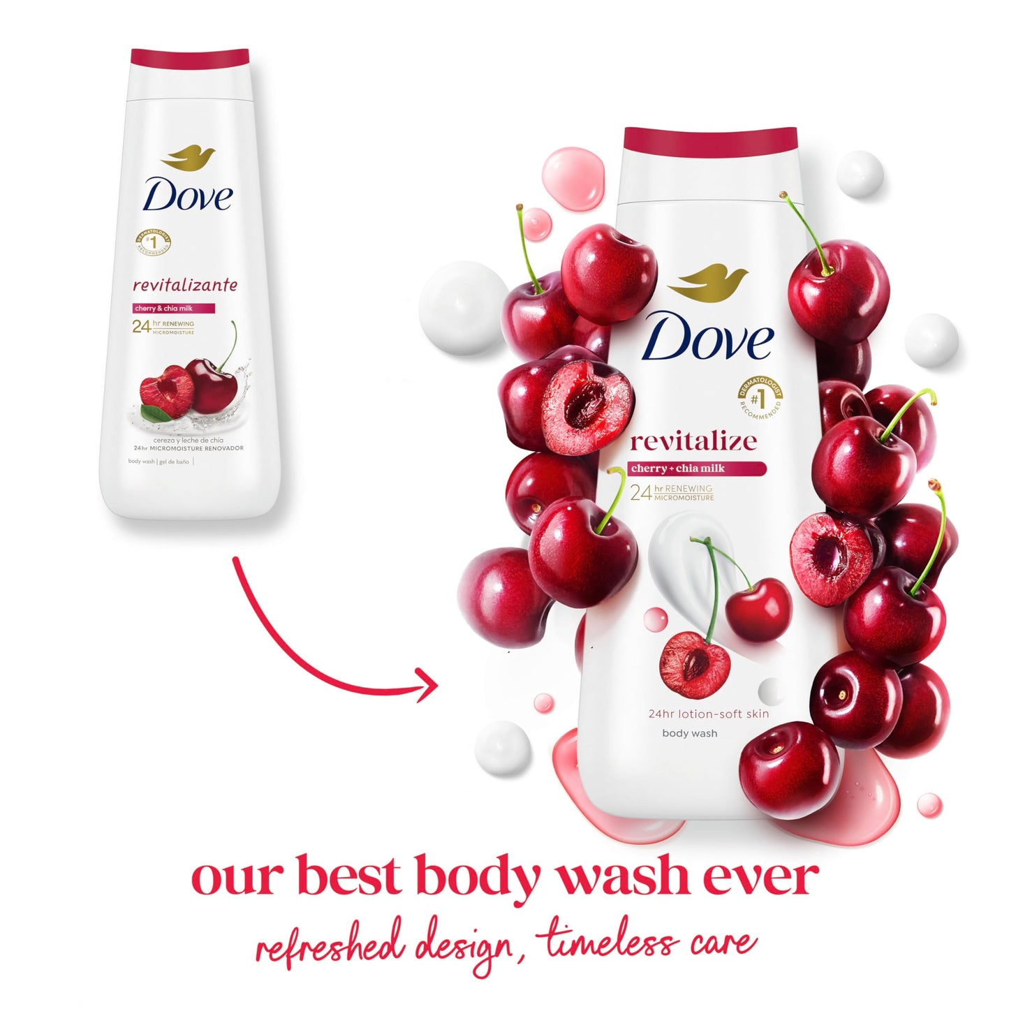 Dove Body Wash Revitalize Cherry and Chia Milk For 24hr Lotion-Soft Skin Moisturizing Skin Cleanser with No Sulfates No Parabens 20 oz Beauty & Personal Care Dove