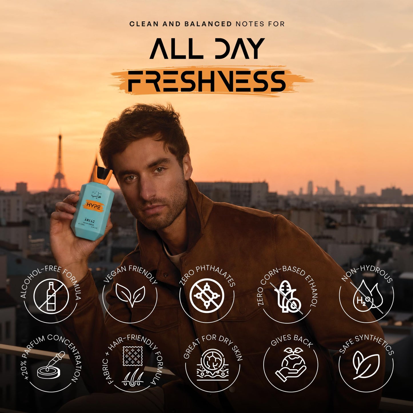ARIAZ Hype Men's Eau De Parfum - Fresh Citrus & Woody Fragrance to Hold the Attention with Bergamot, Labdanum, Ginger & Ambroxan - Long Lasting Beauty & Personal Care ARIAZ