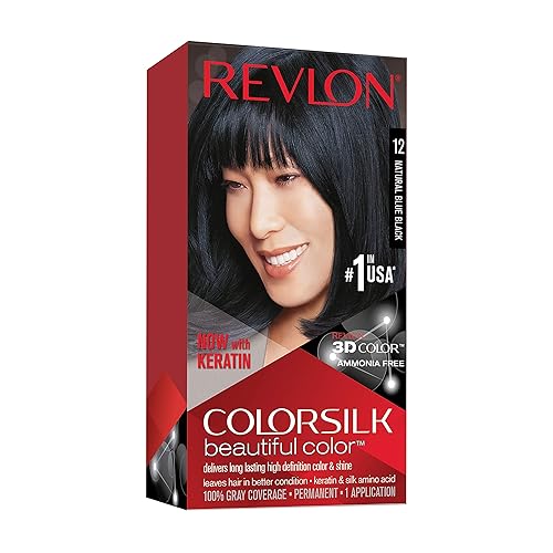 Revlon Permanent Hair Color, Permanent Hair Dye, Colorsilk with 100% Gray Coverage, Ammonia-Free, Keratin and Amino Acids, 12 Natural Blue Black, 4.4 Beauty & Personal Care REVLON