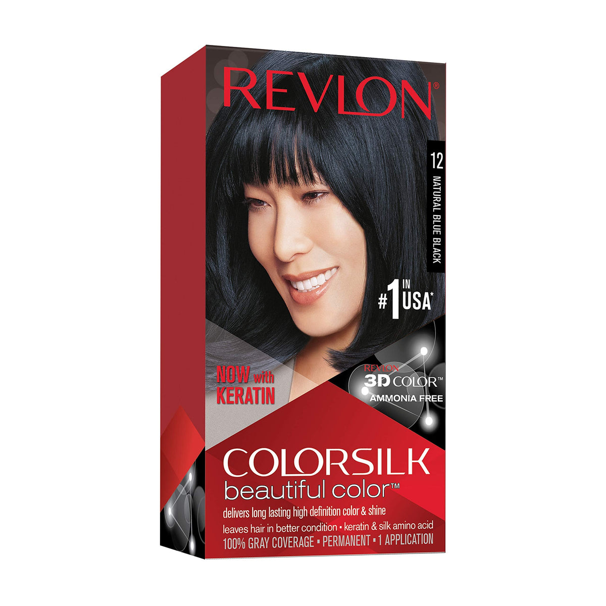 Revlon Permanent Hair Color, Permanent Hair Dye, Colorsilk with 100% Gray Coverage, Ammonia-Free, Keratin and Amino Acids, 12 Natural Blue Black, 4.4 Beauty & Personal Care REVLON