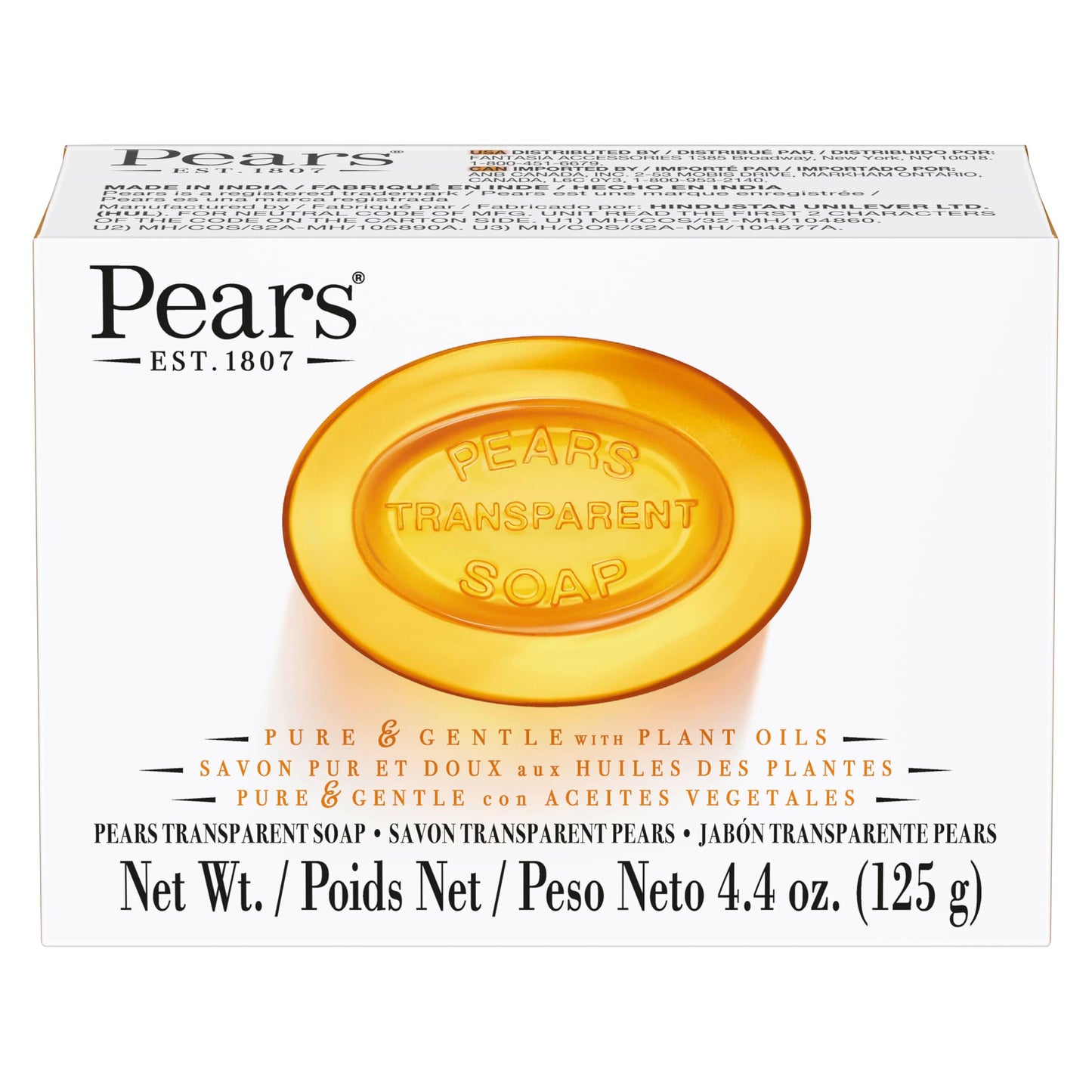 Pears Pure and Gentle with Glycerin and Naturals Oils - Amber for Unisex - 4.4 oz Bar Soap Beauty & Personal Care Pears