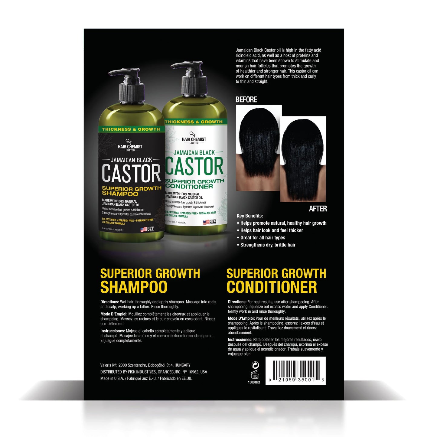 Hair Chemist 2-PC Shampoo & Conditioner Gift Box - Jamaican Black Castor Oil for Hair Growth & Thickness - Sulfate Free, Paraben Free & Phthalate Free Beauty & Personal Care Hair Chemist