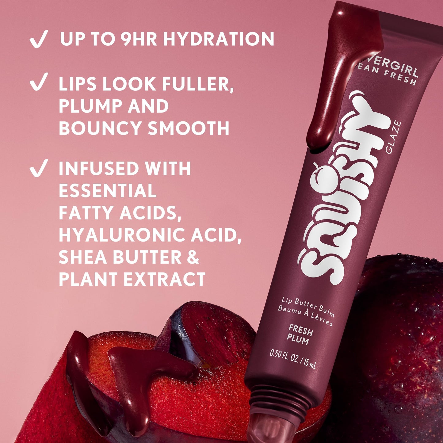 COVERGIRL Clean Fresh Squishy Glaze™ Lip Butter Balm, Flavored, Non-Sticky, with Vitamin E & Shea Butter - 160 Fresh Plum (Sheer Burgundy Plum) Beauty and Personal Care COVERGIRL