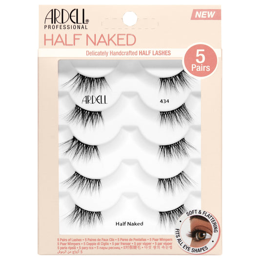 Ardell Naked Half Lashes 434 - Delicately Handcrafted False Eyelashes Wispy Cat Eye Lashes Strips Fake Eyelash Strip for Natural Lift, 5 Pairs, 1 Pack