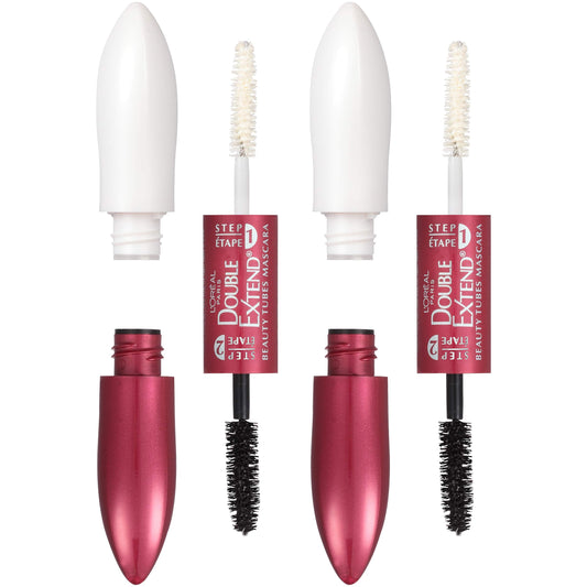 L'Oreal Paris Makeup Double Extend Tubing Mascara, Lengthening 2 Step Mascara, Smudgeproof, Black, Pack of 2 Beauty & Personal Care L'Oreal Paris
