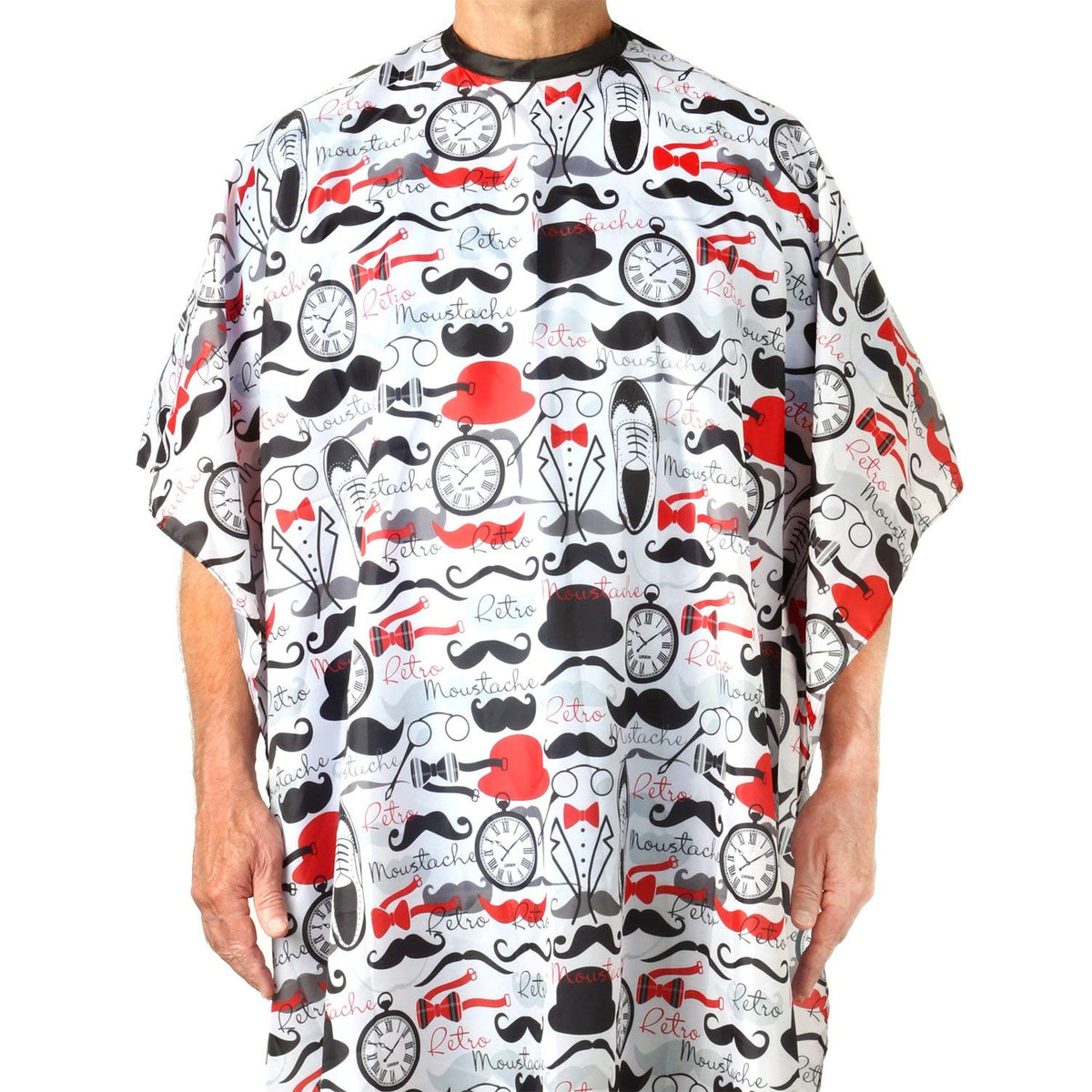 Hair Cutting Cape For Professional Barbers, Salons, and At Home Stylists Red Retro Mustache With Adjustable Neck Hair Stylist and Barber Accessories