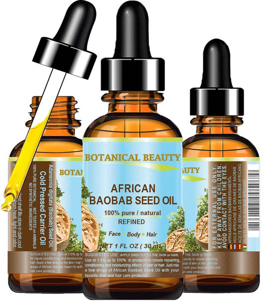 Botanical Beauty BAOBAB SEED OIL 100% Pure Natural Refined Cold-Pressed Carrier Oil 1 Fl oz 30 ml For Face Skin Body Hair Lip Nails Rich in Vitamin C Beauty & Personal Care Botanical Beauty