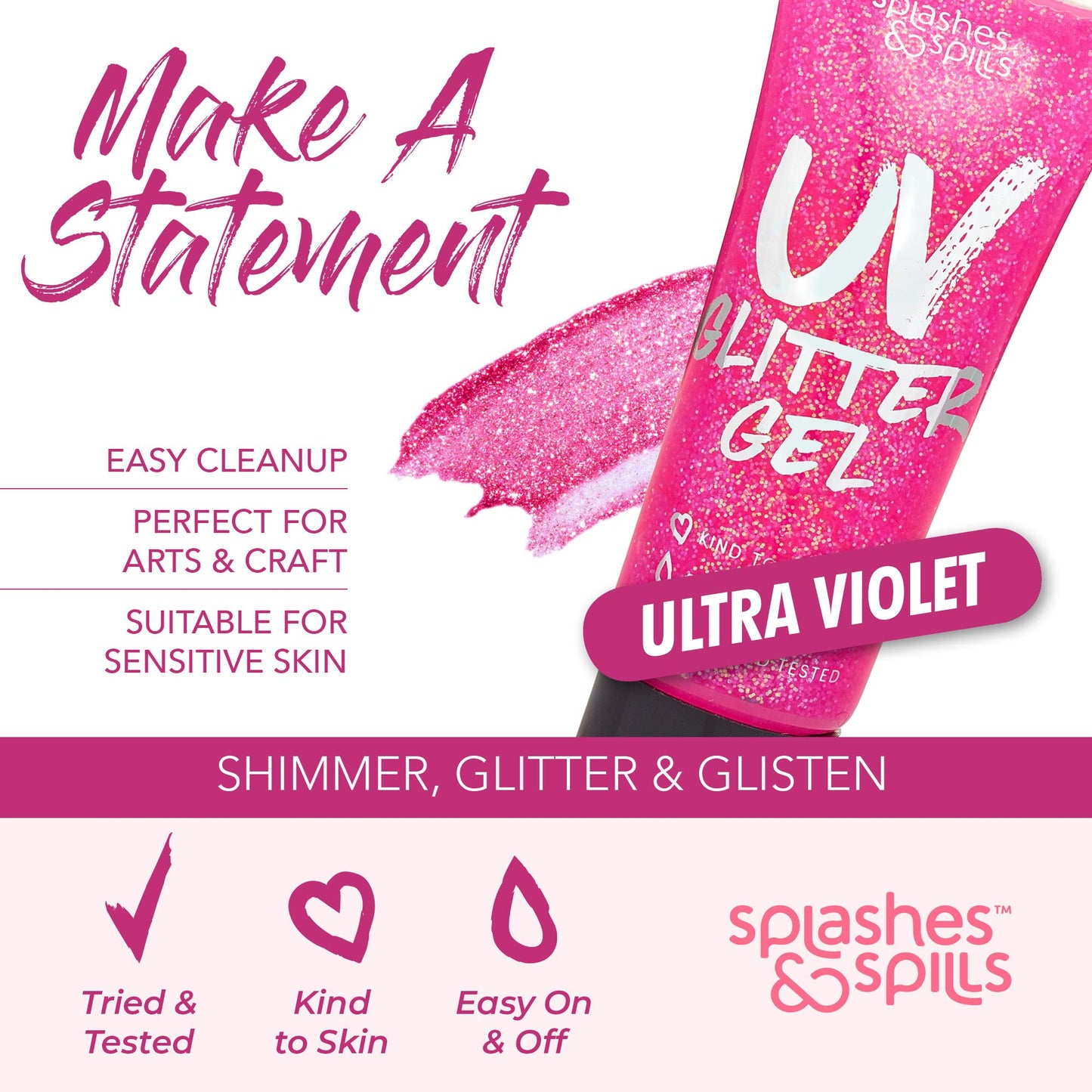 UV Glitter Body Paint Gel - 4 Colors Cosmetic Set for Girls, Women, Adults - 10 ml Tubes with Glowing Effect - Perfect for Dress Up, Festival, Costume Beauty & Personal Care splashes & spills
