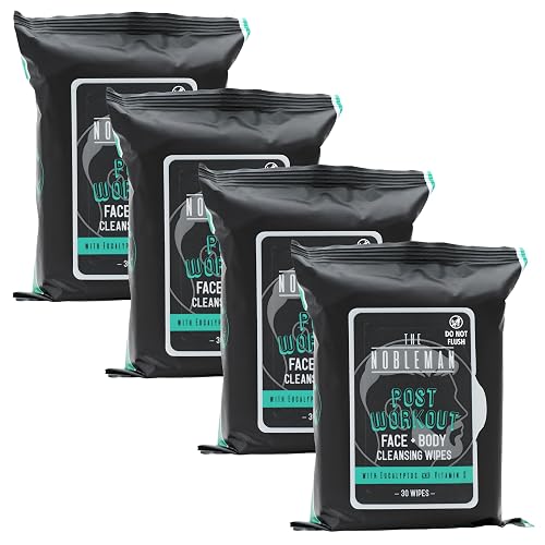 The Nobleman 4-Pack Face + Body Cleansing Wipes: 4 Post Workout Packs with Eucalyptus and Vitamin C (120 Ct.) Beauty & Personal Care The Nobleman