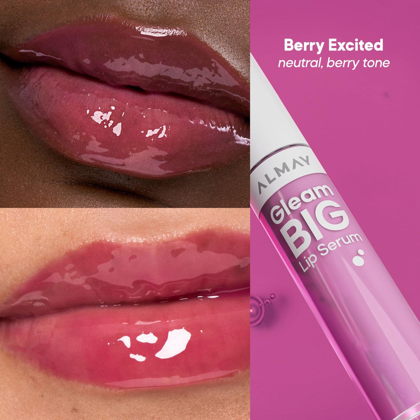 Almay Gleam Big™ Lip Serum, Hydrating and Moisturizing, Hypoallergenic Lip Gloss, Non-Sticky, 400 Berry Excited, 0.13 fl oz Beauty & Personal Care Almay