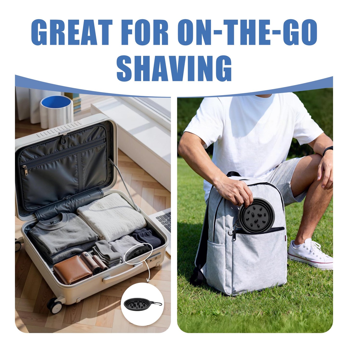 Ezcora Foldable Silicone Shaving Bowl with Carabiner, Portable Shave Mug for Men, Quick-Lather Shaving Cream & Soap Bowl, Lightweight Collapsible Beauty and Personal Care Ezcora