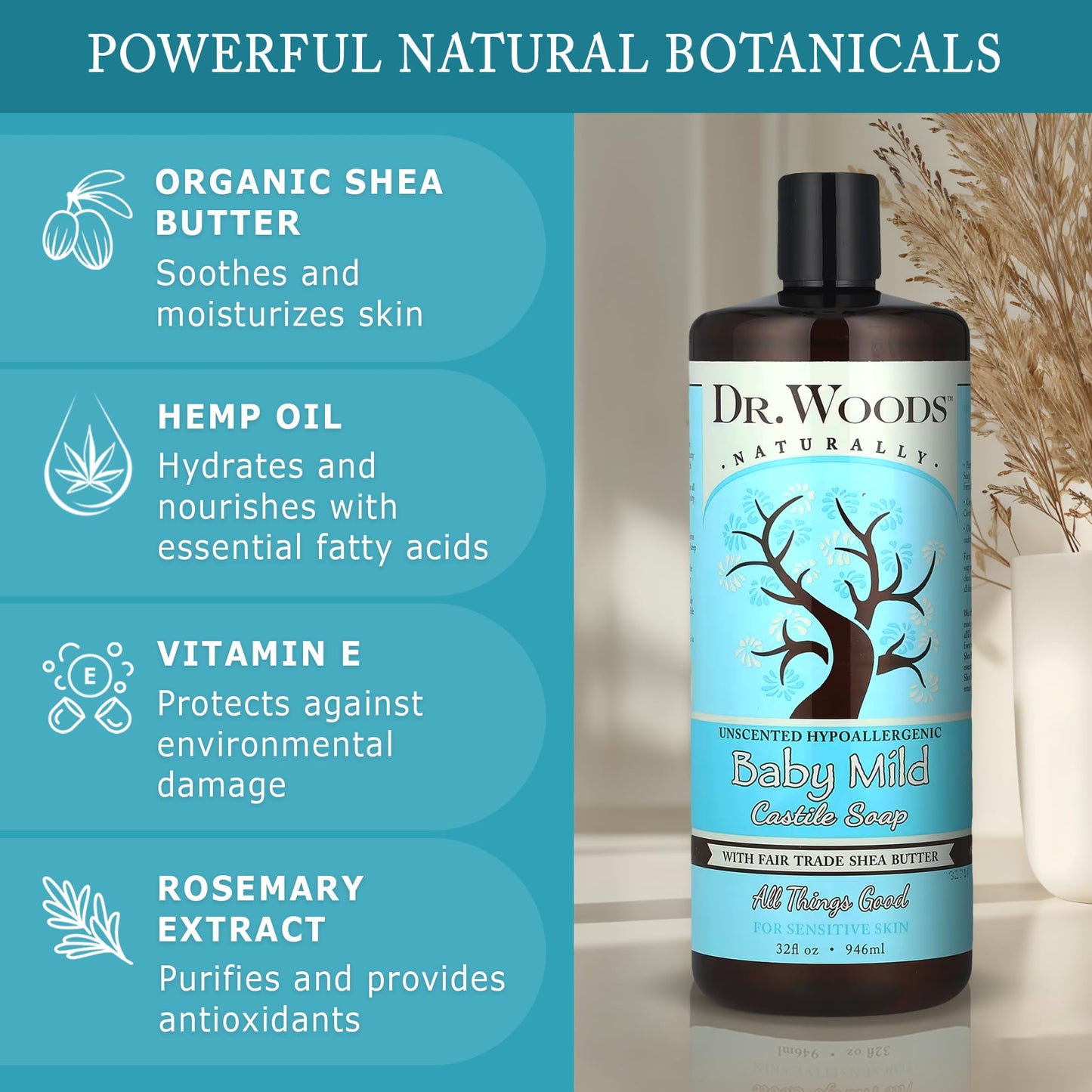 Dr. Woods Unscented Baby Mild Liquid Castile Soap - Gentle Cleanser Made with Organic Shea Butter, Natural Soap for Sensitive Skin, Paraben, Sulfate Beauty & Personal Care Dr. Woods