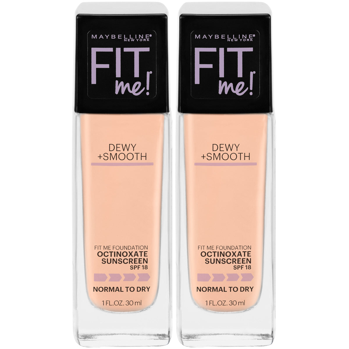 Maybelline New York Fit Me Dewy + Smooth Foundation Makeup, Ivory, 2 Count