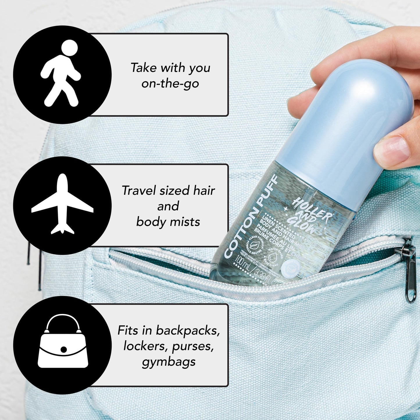 Holler And Glow Mood Boosting Cotton Puff Body & Hair Mist, Body Spray, Teen Girls Spritz, Long Lasting, Linen, Fresh Scented, Water Based Fragrance Beauty and Personal Care Holler & Glow