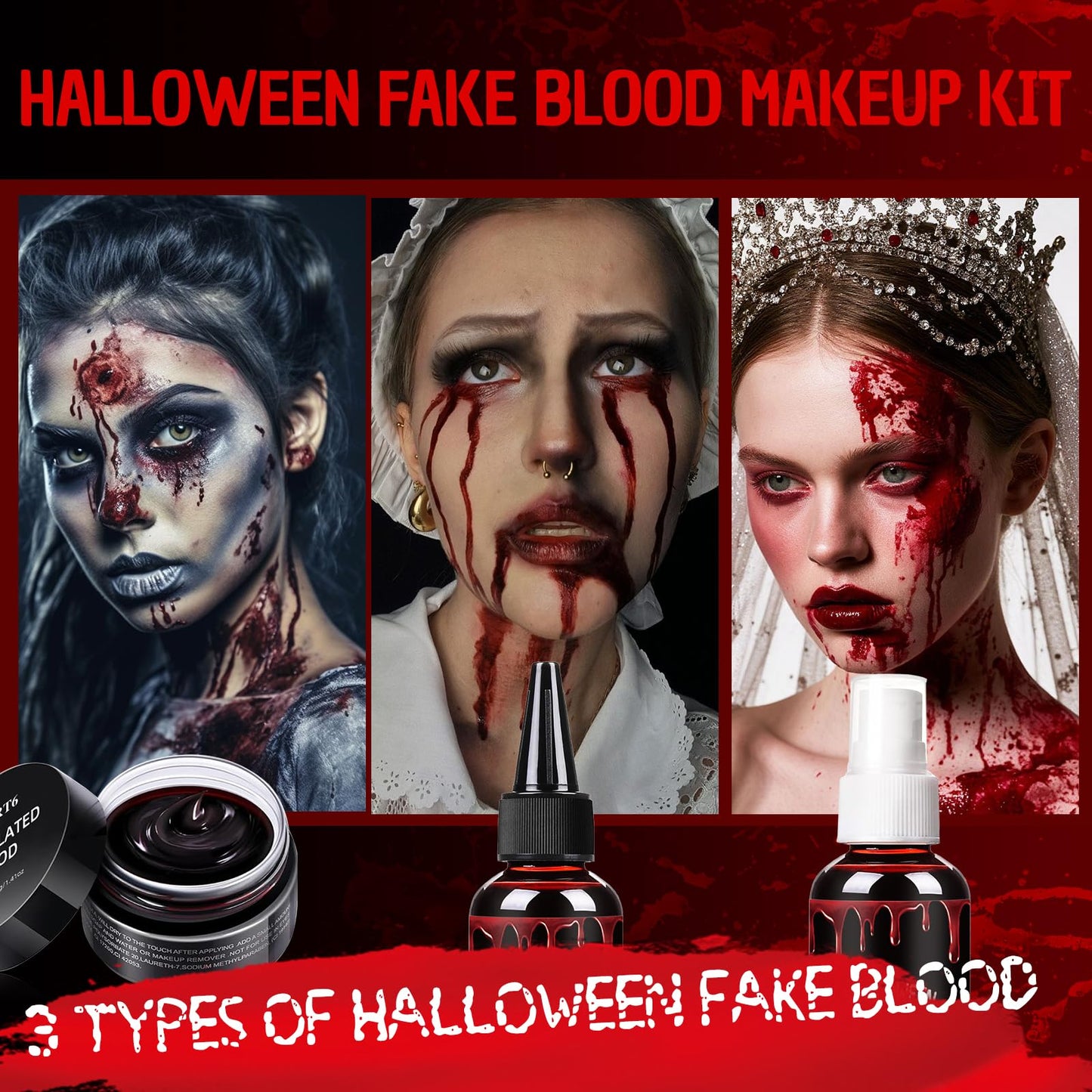 Halloween Fake Blood Kit, Washable Realistic Fake Blood Spray + Fake Blood Gel Makeup for Costume, Perfect for Vampire Makeup, Clown & Sfx & Cosplay Beauty & Personal Care Js2U ZW