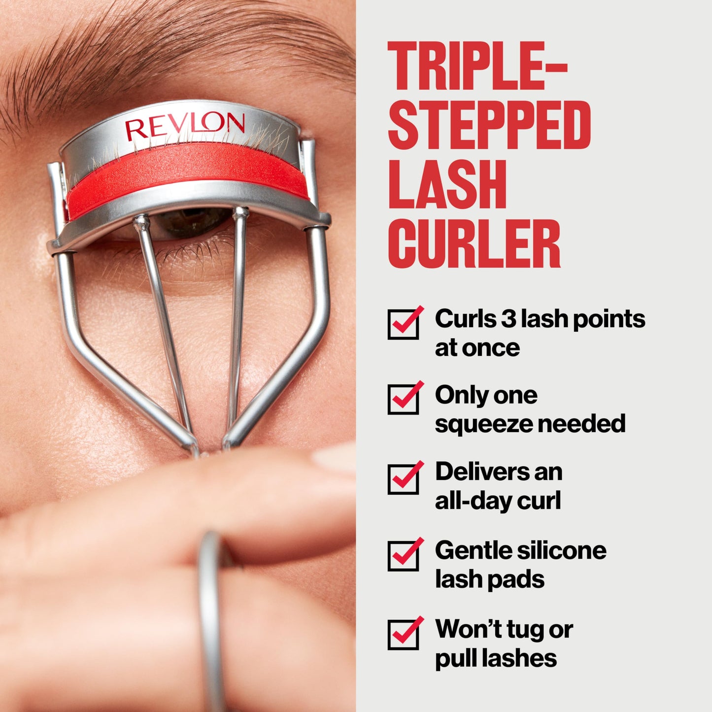Revlon Triple-Stepped Lash Curler, Eyelash Lift For a Super-Curled Look in One Squeeze, 3-Tiered Pads for Gentle, Tug-Free Curling, 1 Count Beauty & Personal Care REVLON