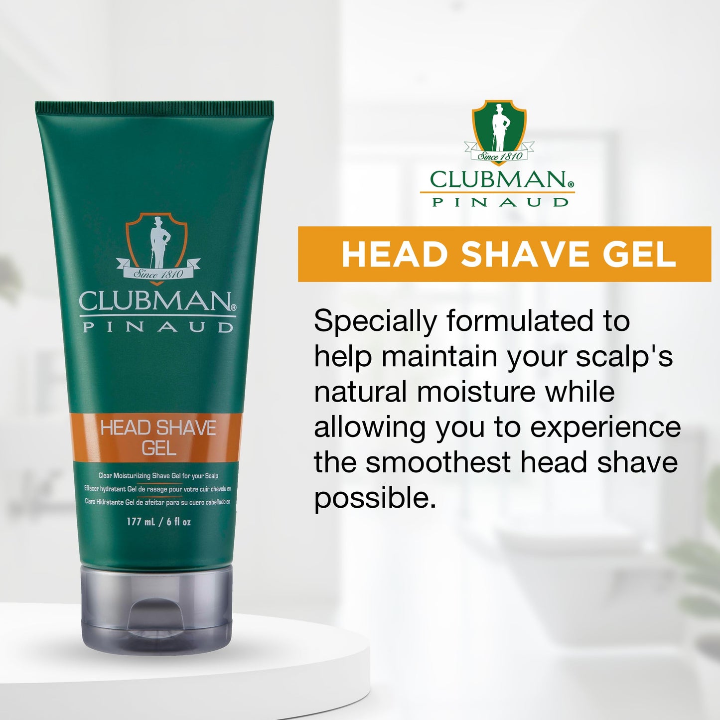 Clubman Pinaud Head Shave Gel for Men - Clear Moisturizing Shaving Gel for Men, Hydrating Facial Hair for Sensitive Skin, Barber Supplies, 6 fl oz Beauty & Personal Care Clubman