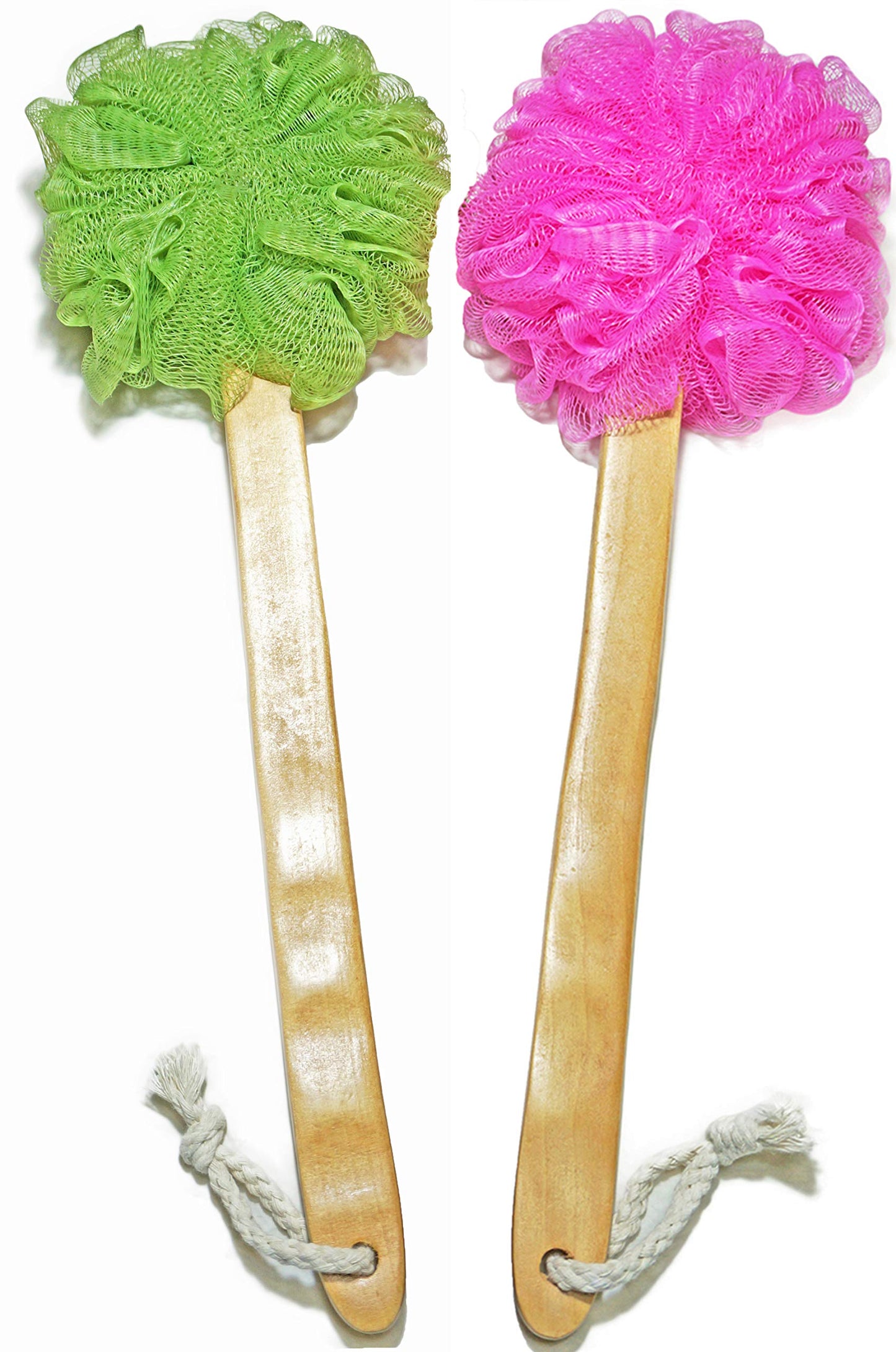 Shower Loofah Body & Back Scrubber - Exfoliating Loofah luffa loofa Bath Brush On a Stick - with Long Wooden Handle Back Brush for Men & Women - Easy Beauty & Personal Care JINS-Hung