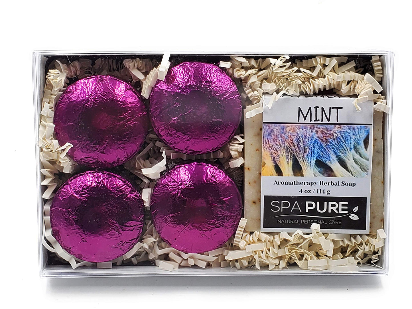 Spa Pure Aromatherapy Gift Set - Lavender Mint Artisan Soap & 4 Shower Steamers - Made with Plant Based Ingredients - Cotton Shower Bag & Soap Bag Beauty and Personal Care Spa Pure