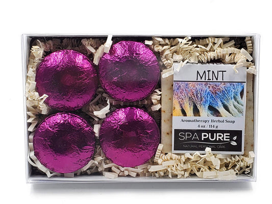 Spa Pure Aromatherapy Gift Set - Lavender Mint Artisan Soap & 4 Shower Steamers - Made with Plant Based Ingredients - Cotton Shower Bag & Soap Bag Beauty and Personal Care Spa Pure