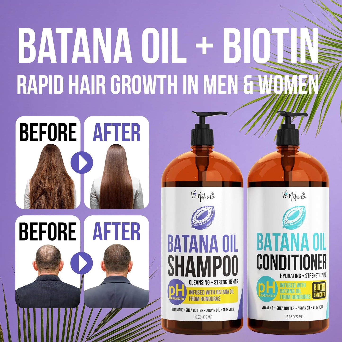 Vie Naturelle Hair Growth Shampoo and Conditioner Set - Batana Oil for Thinning Hair Men Women - 16 oz Each Beauty & Personal Care Vie Naturelle