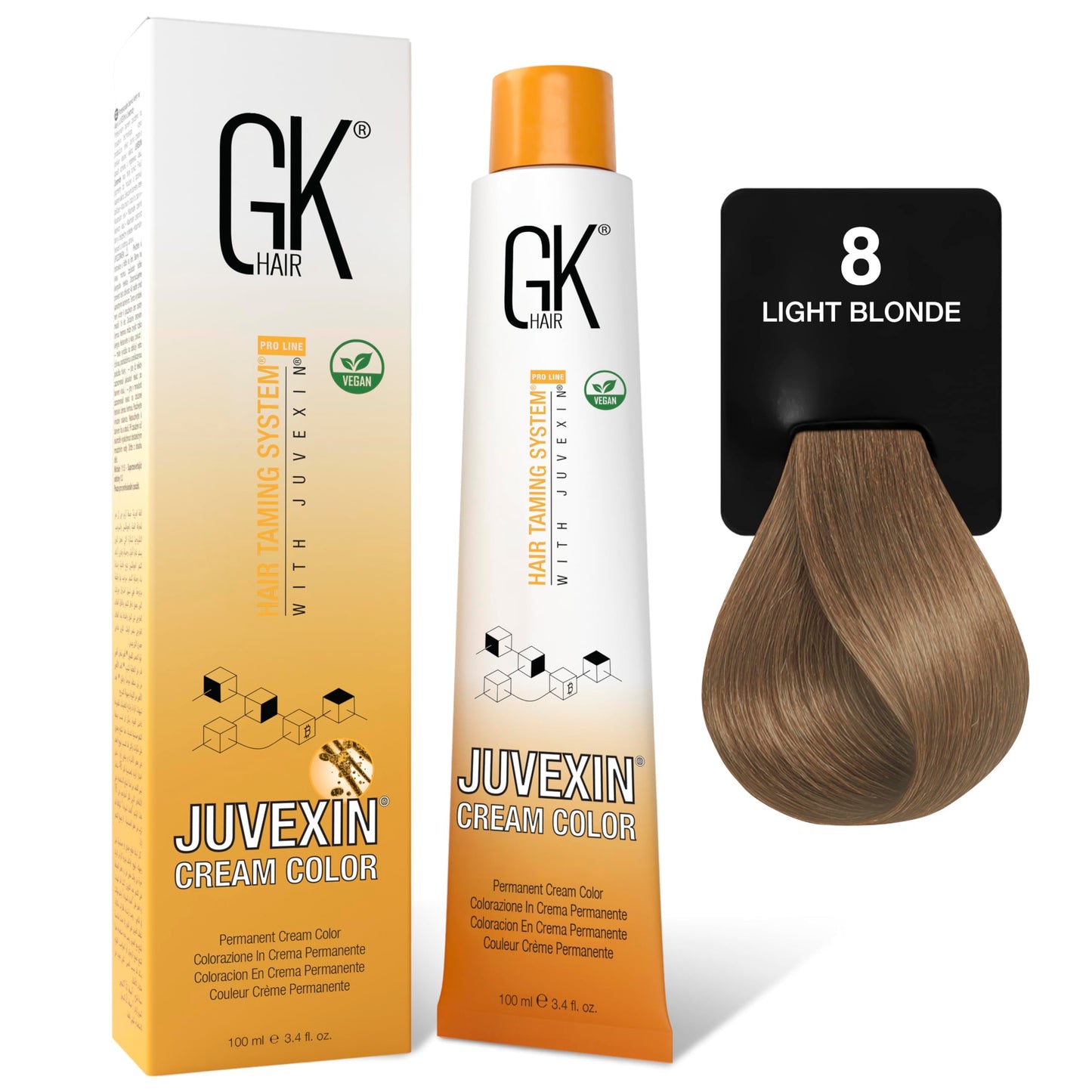 GK HAIR Color Cream 8.0 Intense Natural Light Blonde - 100% Grey Coverage | Semi, Demi-Permanent Results | 8-10 Vol Semi | 20-30-40 Vol Permanent Beauty & Personal Care GK HAIR
